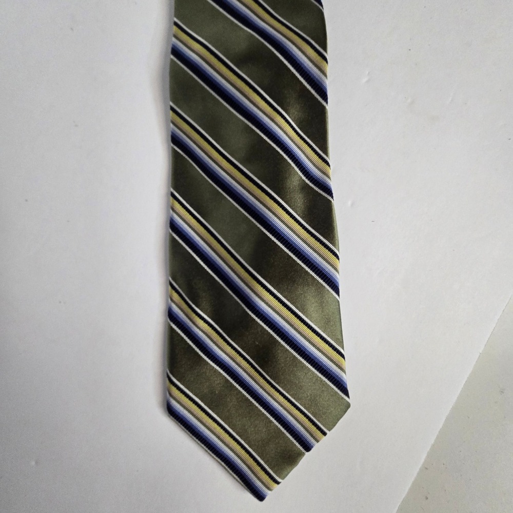 Jos. A. Bank Signature Collection Silk Cotton Striped Tie Olive Green Made Italy